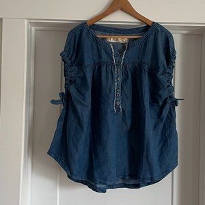 Free People Denim Short Sleeve Top